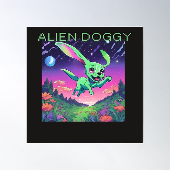 Alien Doggy, Outer Space Dog Poster Wall Art, Modern Wall Decor For Living Room Bedroom, 24x24 UNFRAMED