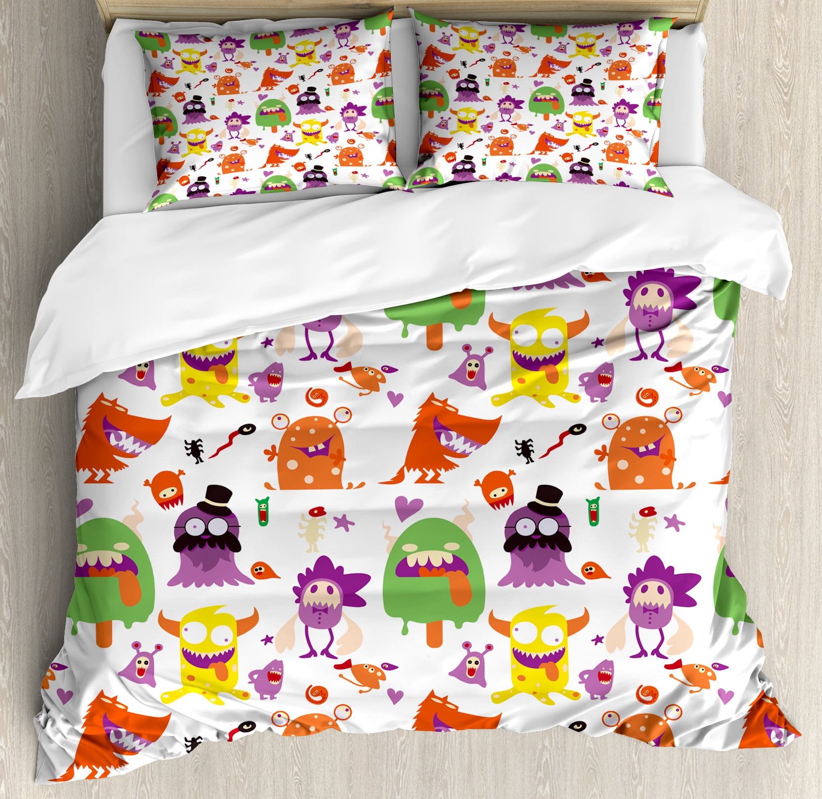 Alien Duvet Cover Set, Monsters Humorous Creatures Beings Colorful ...