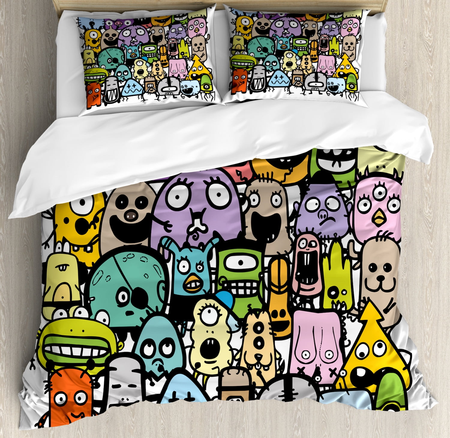 Alien Duvet Cover Set Queen Size, Colorful Monster Friends and Family ...