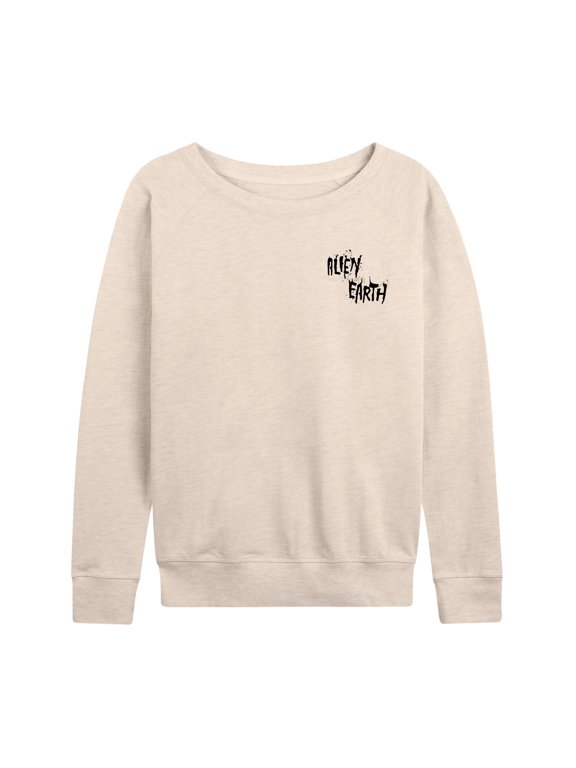 - Prodigy Corp Logo -Women's French Terry Long Sleeve Pullover Women's Lightweight French Terry Wide Neck Long Sleeve Graphic Shirt