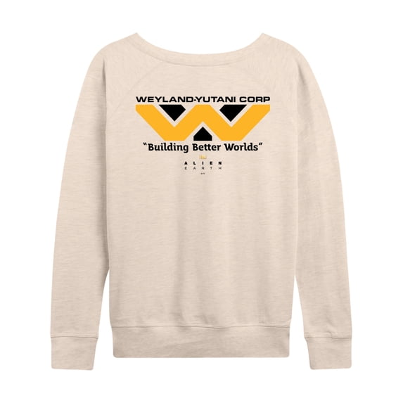 Alien - Weyland Yutani Corp Logo -Women's French Terry Long Sleeve Pullover Women's Lightweight French Terry Wide Neck Long Sleeve Graphic Shirt