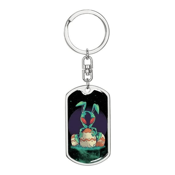 Alien Egg Stainless Steel or 18k Gold Premium Swivel Dog Tag Keychain