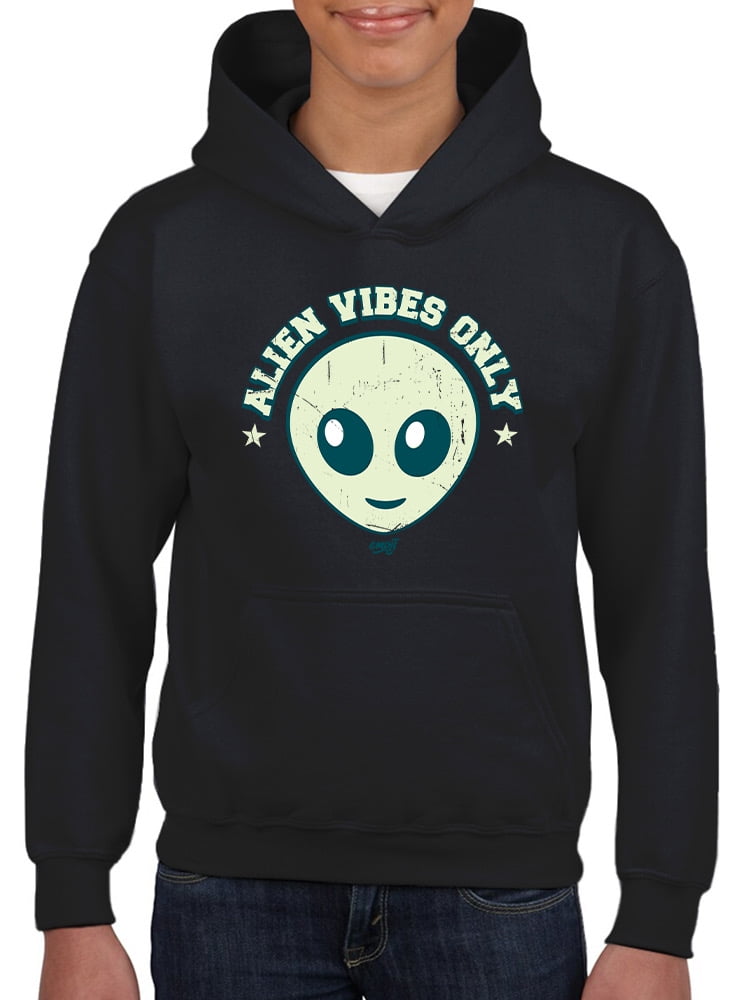 Alien Emoji Vibes Only - Retro UFO Space Graphic Youth's Hoodie ...