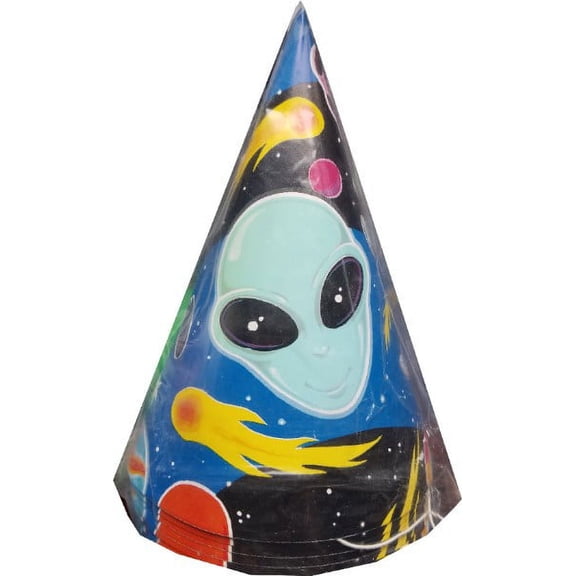 Various Alien Encounter Cone Party Hats, 8 Count