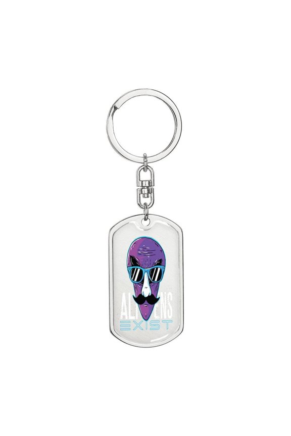 Alien Exist Stainless Steel or 18k Gold Premium Swivel Dog Tag Keychain