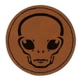 thumbnail image 1 of Alien Extraterrestrial UFO Head 2.5" Faux Leather Round Engraved Iron-On Patch - Brown, 1 of 6