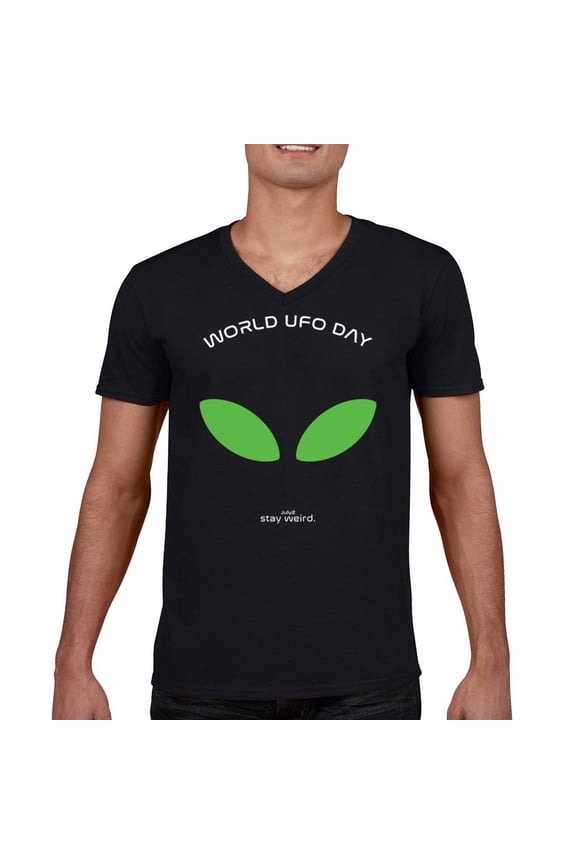 Alien Eyes V-Neck T-shirt Funny Space UFO Hunter Believe Flying Saucer Universe July 2 World UFO Day Stay Weird Tee