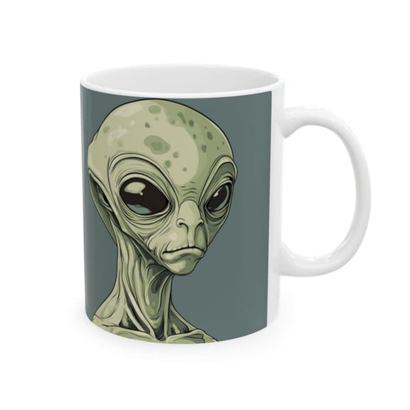 Alien Face Ceramic Mug - Fun Art Coffee Lovers, Gift.