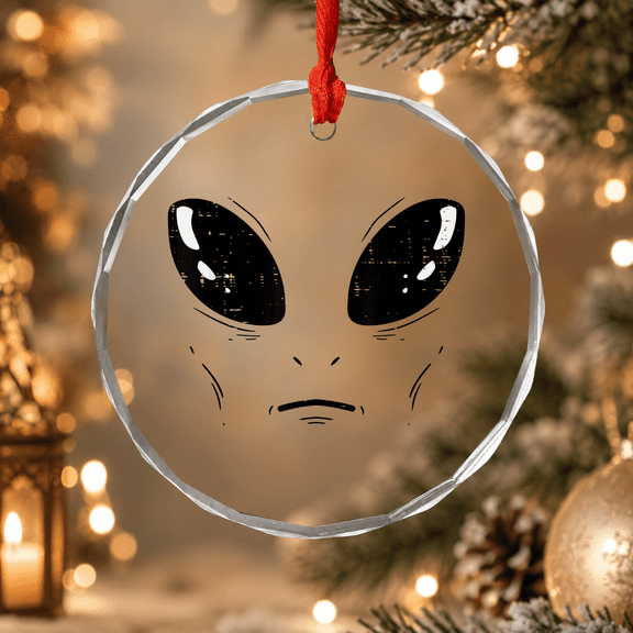 Alien Face Space Halloween Ornament, Holiday Decor, Circle Glass Ornament