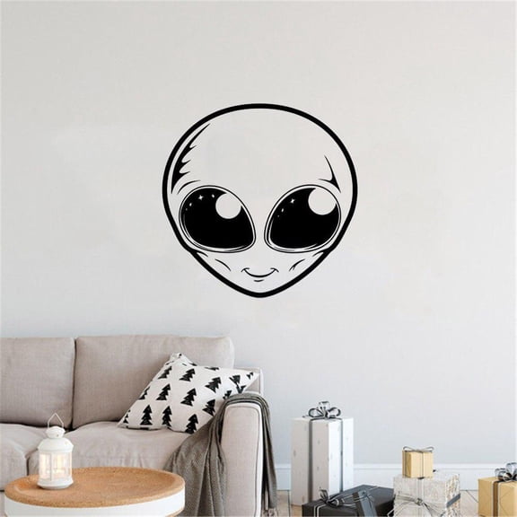 Alien Face UFO Art Outer Space Decal Sticker Wall Vinyl Decor Galaxy Teen Moon Planets Home Room Decor 30x29cm
