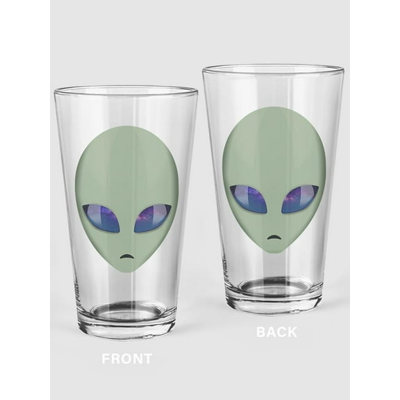 Alien Face With Space Eyes Pint Glass -SPIdeals Designs, 16 oz Transparent Glass