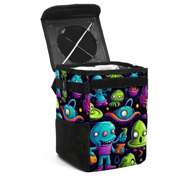 Alien Foldable Car Garbage Can with Lid, Leak-Proof & Hanging Storage Bag - Trash Can for Car