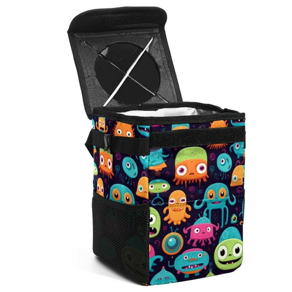 Alien Foldable Car Garbage Can with Lid, Leak-Proof Mini Trash Can, Hanging Storage Bag - Car Trash Bin for Travel and Commuting