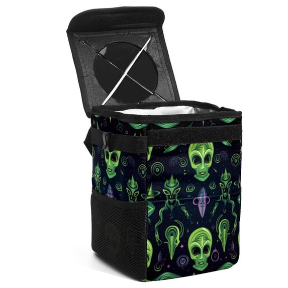 Alien Foldable Car Trash Bin with Lid, Leak-proof Mini Trash Can for Car, Hanging Storage Bag Included