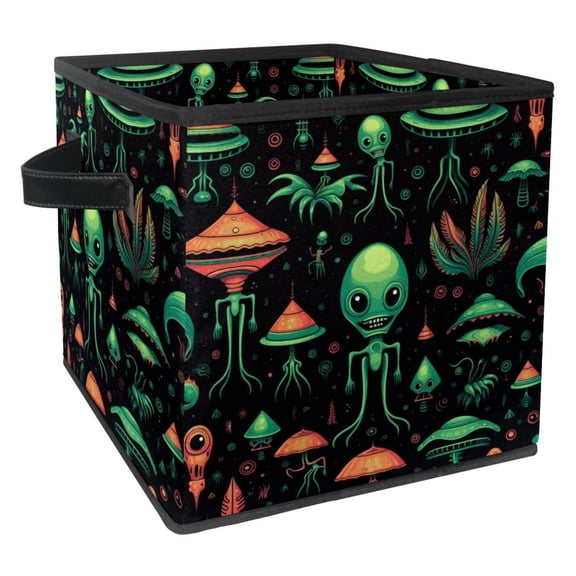 Alien Foldable Organizer Bins with Handle, 10.8"x10.5"x10.6", Large Capacity Storage Bin Toy Box