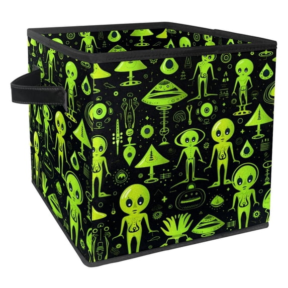 Alien Foldable Toy Box with Handle, 10.8"x10.5"x10.6", Large Capacity Storage Containers, Storage Cubes, Storage Baskets