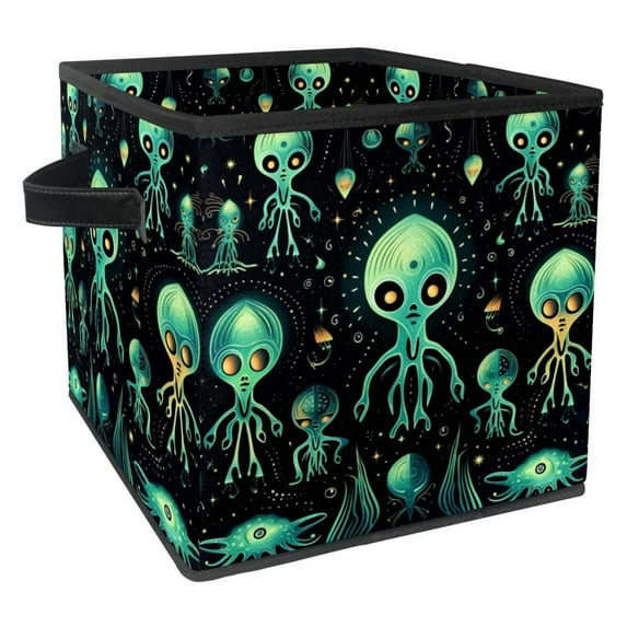 Alien Foldable Toy Box with Handle, 10.8"x10.5"x10.6", Large Capacity for Toy and Clothes Storage