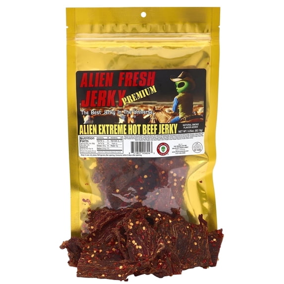 Alien Fresh Jerky - Classic - Extreme Hot - Premium Beef - Low Calorie Snack - The Best Jerky In The Universe - 3.25 OZ - Made In USA