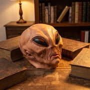 Alien Full Head Mask, Realistic Textured Alien Headgear with Oversized Eye Design   Halloween Cosplay Costume Party and Themed Performance Dress up