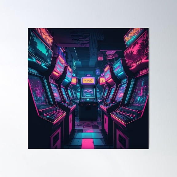Alien Gaming Room Synthwave Arcade Poster Wall Art, Modern Wall Decor For Living Room Bedroom, 24x24 UNFRAMED