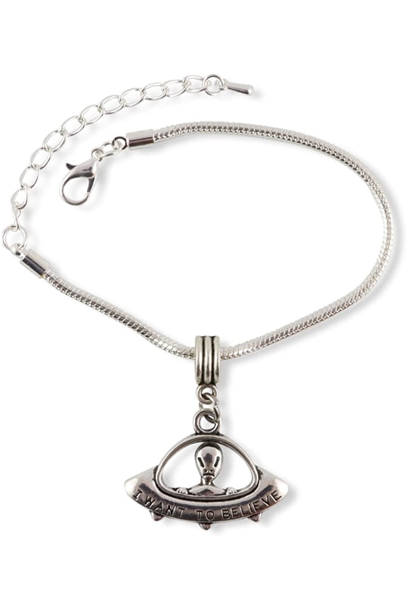 Alien Gifts | Alien Bracelet for Women Men UFO Jewellery Stainless Steel Charm Bracelet