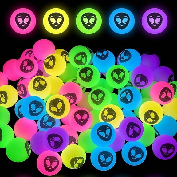 Alien Glow in Dark Bouncy Balls Alien Face Print