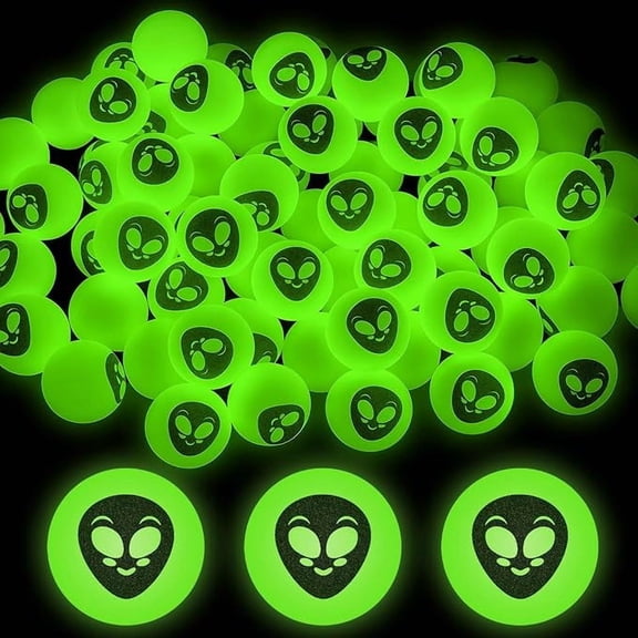 Alien Glow in Dark Bouncy Balls Alien Face Print
