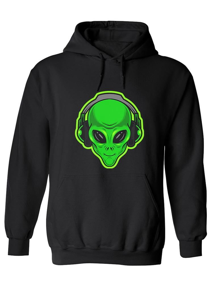 Alien Green Head With Headphones Hoodie Men -Image by Shutterstock