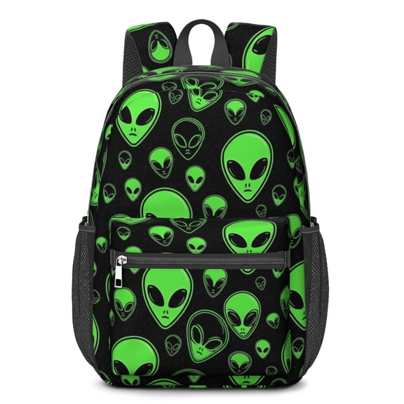 Alien Head Black Pattern 17" School Backpacks for Teens,Waterproof Oxford Fabric,S-Shape Padded Straps for School,Travel,Hiking,Camping