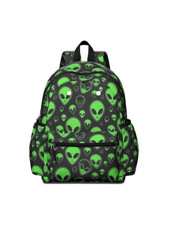 Alien Head Black Pattern Backpack for School, Cute School Bag with Adjustable Shoulder Straps and Padded Back, 13.4"x11"x4.7"