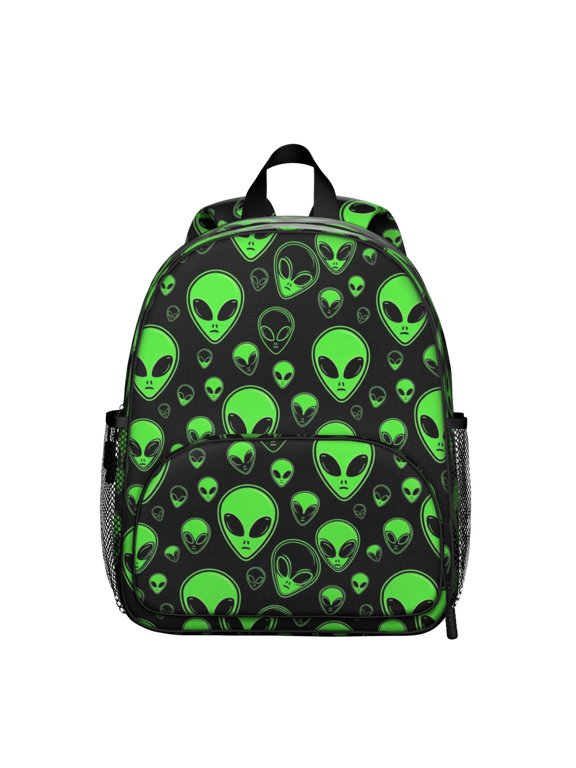 Alien Head Black Pattern Backpack for School, Cute School Bag with Adjustable Shoulder Straps and Padded Back, 13.8"x11.4"x6"