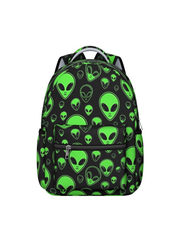 Alien Head Black Pattern Backpack for School, Cute School Bag with Adjustable Shoulder Straps and Padded Back, 15.3"x11"x7.1"
