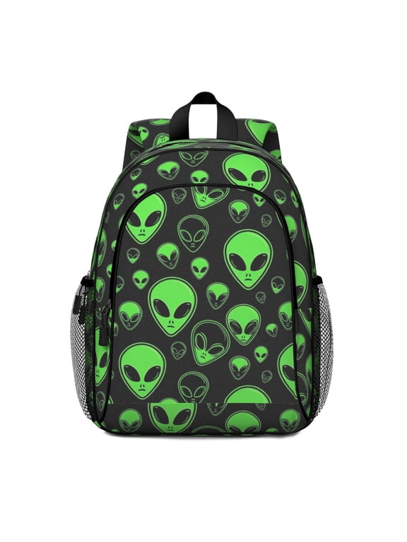Alien Head Black Pattern Backpack for School, Cute School Bag with Adjustable Shoulder Straps and Padded Back, 15"x11.42"x5.5"