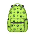 thumbnail image 1 of Alien Head Bright Green Pattern Backpack for School, Cute School Bag with Adjustable Shoulder Straps and Padded Back, 15.3"x11"x7.1", 1 of 5