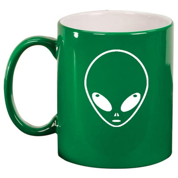 Alien Head Ceramic Coffee Mug Tea Cup Gift for Her, Him, Friend, Coworker, Wife, Husband (11oz Green)