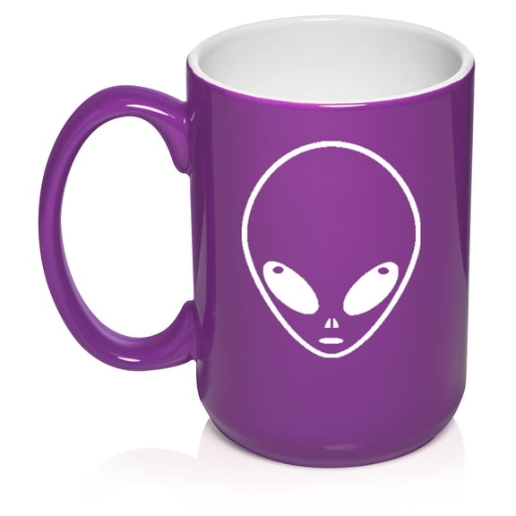 Alien Head Ceramic Coffee Mug Tea Cup Gift for Her, Him, Friend, Coworker, Wife, Husband (15oz Purple)
