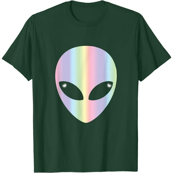 Alien Head Colorful Pastel Unisex T-Shirt for Men Women Kids,Forest Green Color,Size YS