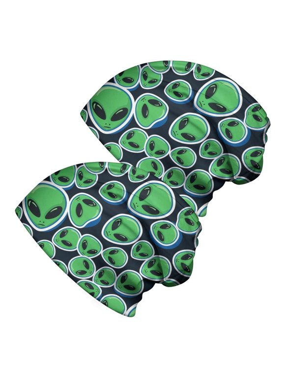 Alien Head Deep Black Pattern 2 Pack Slouchy Beanie Hat, Sleep Head Cover with Stretchy Fabric & Soft Texture, Warm Thermal Gifts for Daily Home Outdoor