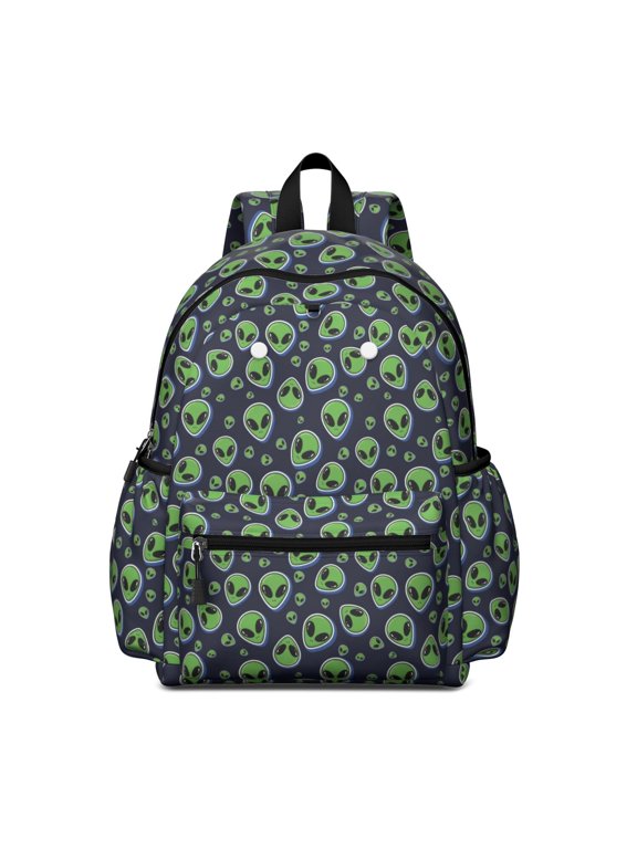 Alien Head Deep Black Pattern Cute School Backpack with Padded Back and Adjustable Shoulder Straps 13.4"x11"x4.7"