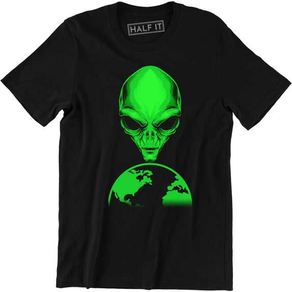 Alien Head Men's Full Front Sci Fi Ufo Space Travel Galaxy Planet T-Shirt