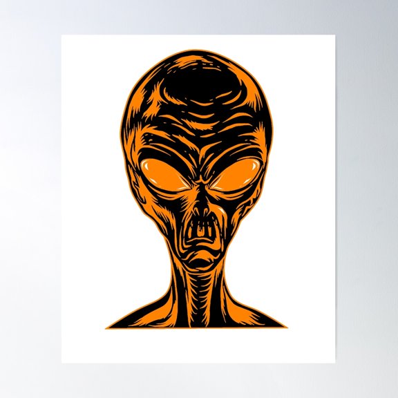 Alien Head - Orange Poster Wall Art, Modern Wall Decor For Living Room Bedroom, 12x18 UNFRAMED
