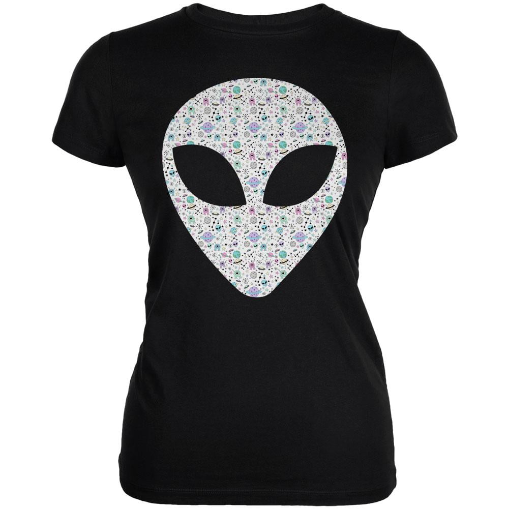 Alien Head Outer Space Elements Juniors Soft T Shirt Black X-LG ...