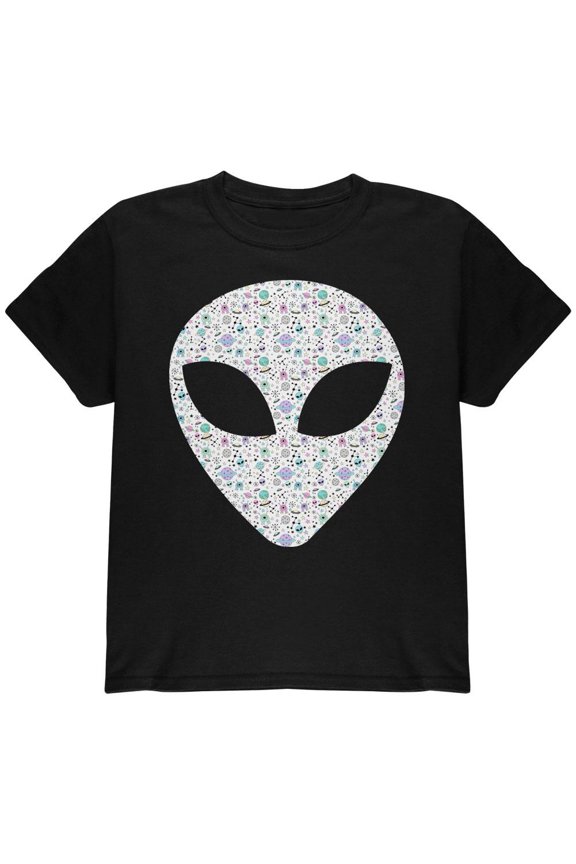 Alien Head Outer Space Elements Youth T Shirt Black YMD