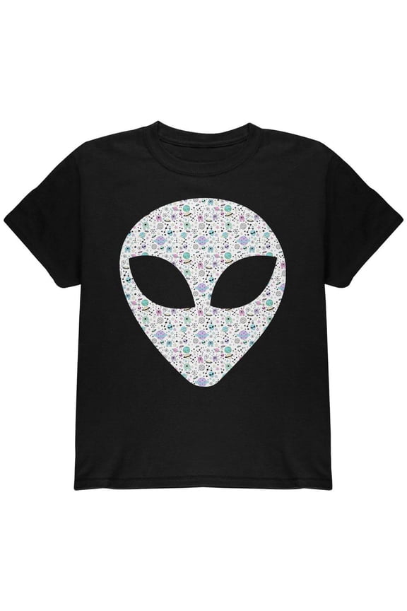 Alien Head Outer Space Elements Youth T Shirt Black YXL