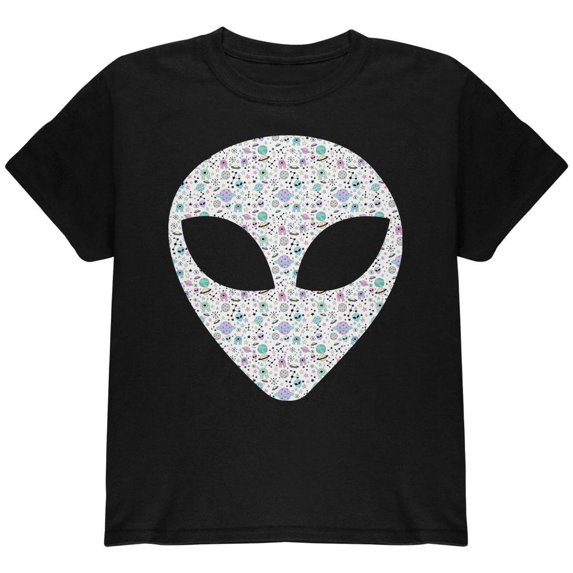 Alien Head Outer Space Elements Youth T Shirt Black YXL