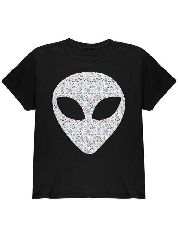 Alien Head Outer Space Elements Youth T Shirt Black YXL