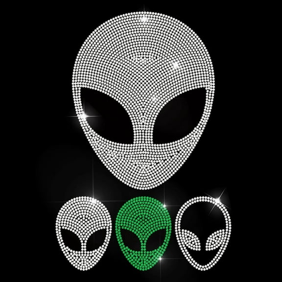 Alien Head Rhinestone Iron on Hotfix Transfer Decal Sci-fi Future Magic Alien Bling DIY Patch Clothing Repair Applique