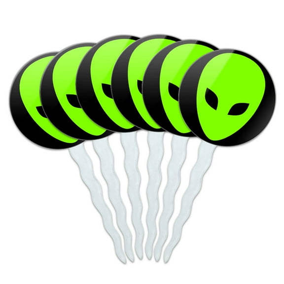 Alien Head Roswell Cupcake Picks Toppers - Set of 6