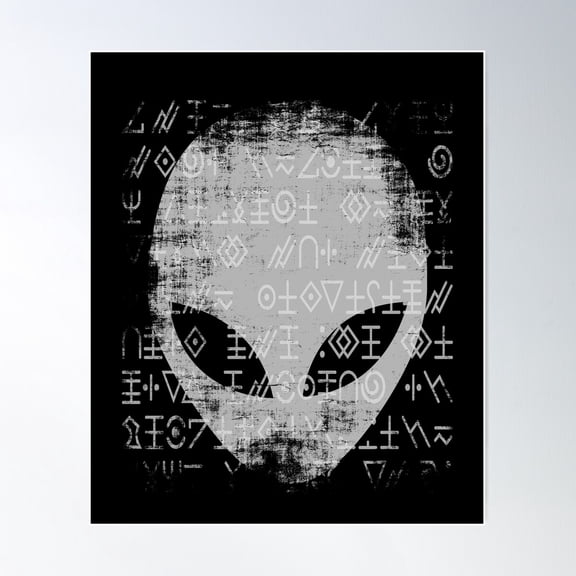 Alien Head Symbols Sci-Fi Ufo Design Poster Wall Art, Modern Wall Decor For Living Room Bedroom, 8x12 UNFRAMED