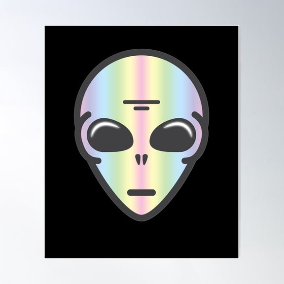 Alien Head T Shirt - Holographic Glow Effect Poster Wall Art, Modern Wall Decor For Living Room Bedroom, 12x18 UNFRAMED